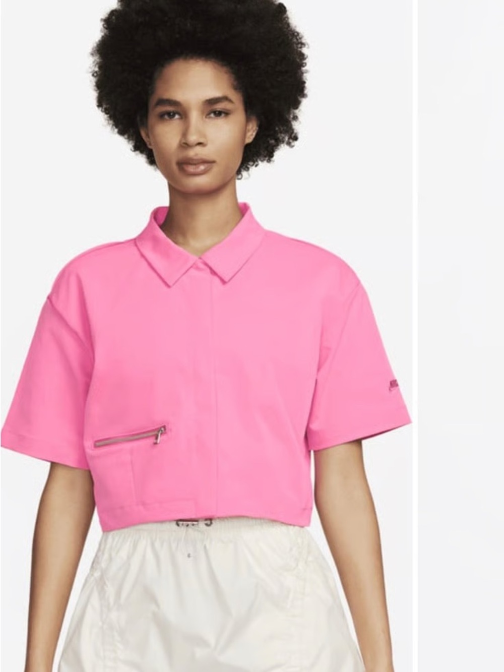 Nike Pink Short-Sleeve Cropped Zip-Pocket Top